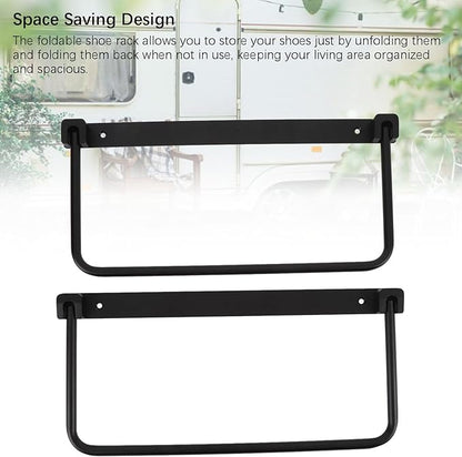 Cyrank Wall Mounted Shoe Storage Rack, Foldable RV Shoe Rack Space Saving Hanging Organizer Aluminum Alloy in Camping RV Travel (Black)