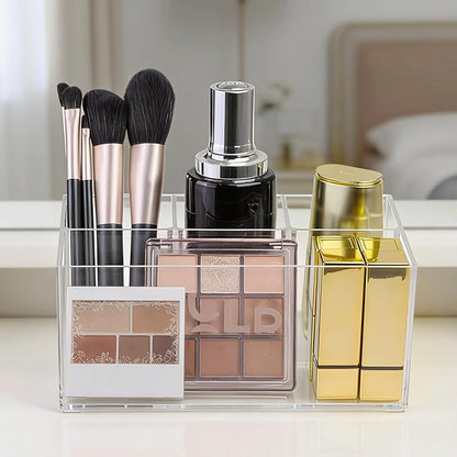 Vowcarol Clear Makeup Brush Holder Organizer, 4-Slots Vanity Makeup Organizer for Palettes and Brushes