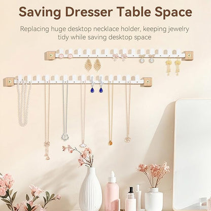 Wall Necklace Holder Hanging Jewelry Organizer 2 Pack Metal Necklace Organizer, Space-saving Jewelry Display for Necklaces & Earrings, Screws Included,White