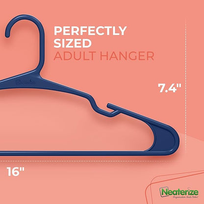 NEATERIZE Clothes Hangers Plastic 50 Pack for Adults - Plastic Hangers, The Perfect Coat Hanger and Space Saving Clothes Hangers for Closet, Percheros Ganchos para Colgar Ropa Hangars - Navy Hangers