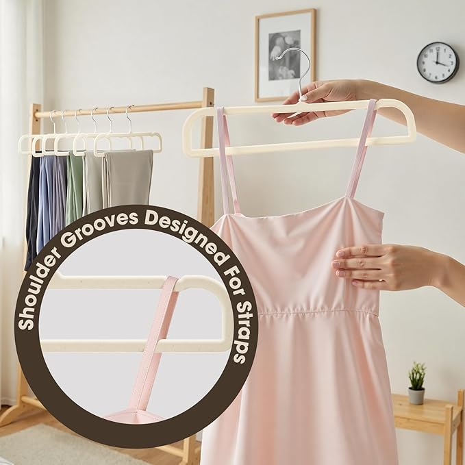Velvet Hangers Pants Hangers 20 Pack Velvet Pant Hangers,Heavy Duty Felt Hangers for Pants,Jeans,Scarf,Towels,Tank Top,Coat.Closet Organizers and Storage（Beige）