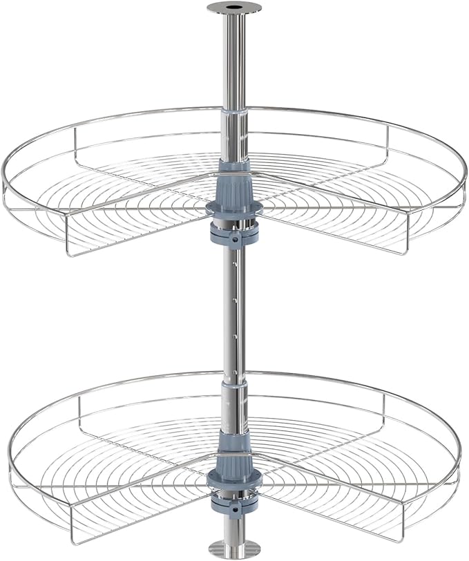 Dowell Base Cabinet Kidney Shape Dia.24 270° Lazy Susan, 2 Shelves, Kitchen Base Corner Cabinet Organizer (Chrome 4001 270 24)