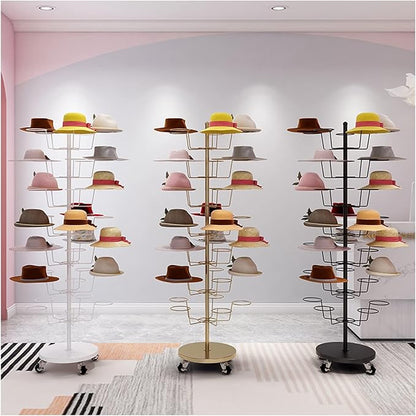 Metal Hat Rack, Retail Freestanding Hat Wig Display Stand, Floor-Standing Hats Wigs Holder Tree, Commercial Large Hats Organizer Cap Hanger for Hat Store Shop and Cloakroom
