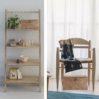 Hipiwe Wicker Shelf Baskets Bin with Lid, Handwoven Seagrass Basket Storage Bins Rectangular Household Basket Boxes for Shelf Wardrobe Home Organizer, Coffee Small