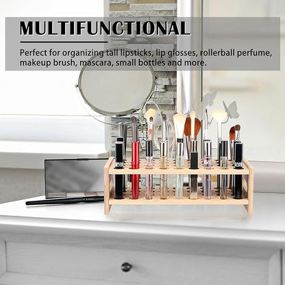 ELLDOO Rollerball Perfume Organizer, 36 Spaces Bamboo Perfume Storage Holder Beauty Scent Holder with Handle, Makeup Lipgloss Lipstick Display Case