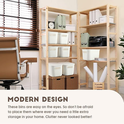 Tuanse 8 Pieces White Plastic Storage Bins with Lids, Stackable Storage baskets with Handle Containers Box for Shelves Drawers Desktop Playroom Classroom Office Organization(7.3 x 10.2 x 6.5 Inches)