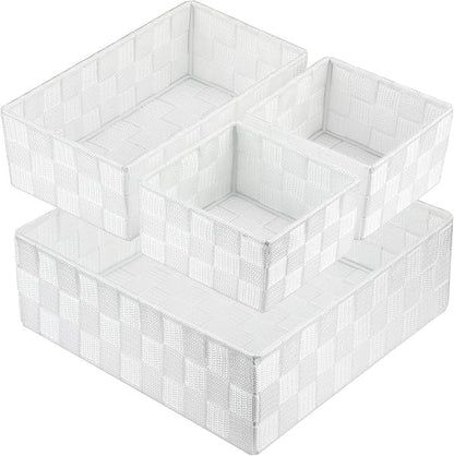 Posprica Woven Storage Box Cube Basket Bin Container Tote Organizer Divider for Drawer,Closet,Shelf, Dresser (White)