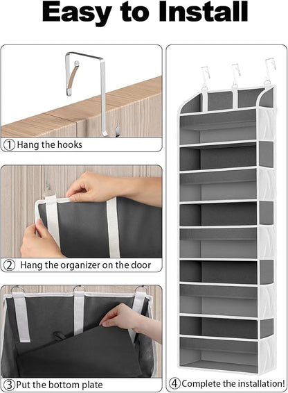 TAHAVICE 1 Pack Over the Door Organizer Storage, Hanging Organizer Closet with 5 Large Pockets 10 Mesh Pockets, 44 lbs Weight Capacity, Behind Door Storage for Nursery Bedroom Bathroom (Dark Grey)