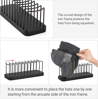 Mkono Hat Organizer for Baseball Caps, Hat Holder for 10 Baseball Caps, Tabletop Hat Rack Stand Hat Storage Display Cap Organizer for Desk Closet Shelf Dresser (Black, Small)