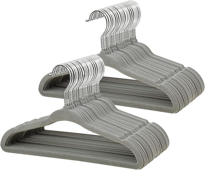 ManGotree 11" Baby Velvet Hangers, Non-Slip Infant Coat Hangers, Ultra-Thin Toddler Felt Hanger with 360° Swivel Hook, Space Saving Children's Hanger for Kids Clothes, 48 Pack (Grey)