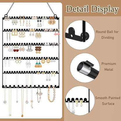 6 Tier Earring Holder Wall Mounted Hanging Earring Organizer, Earring Display Storage with 123 Holes and 129 Grooves Jewelry Organizer Tree for Stud/Hoop/Dangle Earrings Necklace（Black）