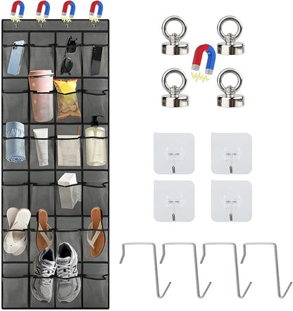 Over The Door Organizer for Cruise Ships 24 Pockets Door Organizer Hanging Magnetic Organizer Travel Hanging Storage Cruise Must Haves Cruise Ship Essentials (Grey)