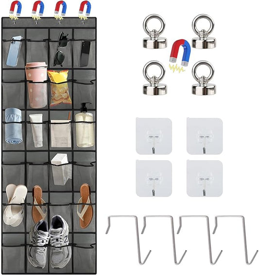 Over The Door Organizer for Cruise Ships 24 Pockets Door Organizer Hanging Magnetic Organizer Travel Hanging Storage Cruise Must Haves Cruise Ship Essentials (Grey)