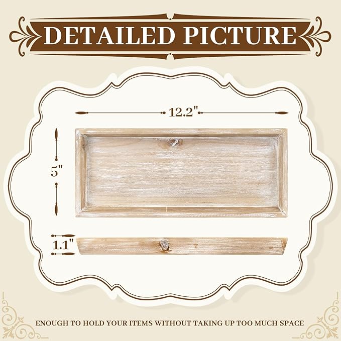 MAONAME Wash White Bathroom Vanity Tray, Rustic Long Narrow Tray, Rectangle Farmhouse Wood Trays, Countertop Organizer Trays for Candle, Perfume, 12.2" x 5"