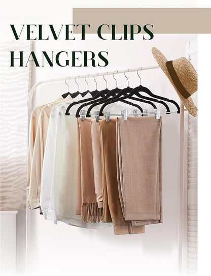Cozymood Velvet Pant Hangers 36 Packs Ultra Thin Hangers with Clips Non Slip Velvet Skirt Hanger Space Saving Clothes Hanger with Clips for Pants, Skirts, Jeans, Shorts (Black)