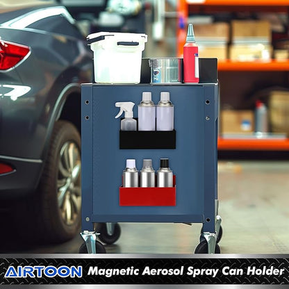 2PCS Magnetic Aerosol Spray Can Holder, Magnetic Bottle Holder for Garage, Workspace and Home, Red and Black
