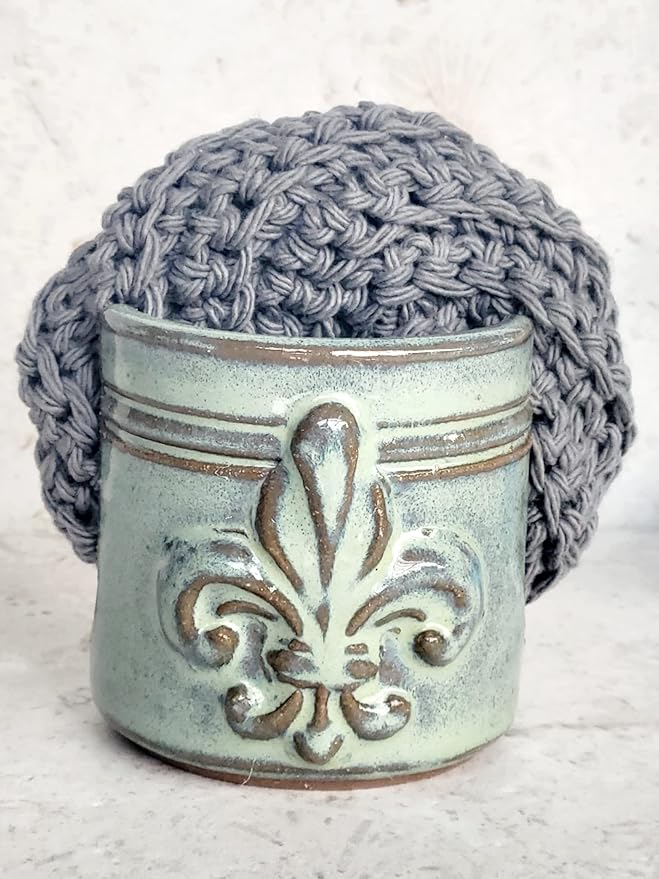 Fleur De Lis Sponge Holder for Sink White French Country Farmhouse Decor Compact Handmade Drain Rack (Green)