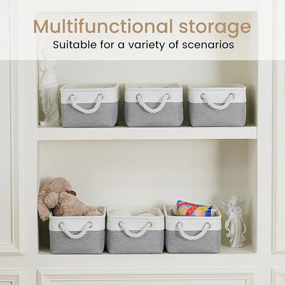 Storage Baskets for Shelves 11.8x7.9x5.2 Inch, Foldable Fabric Storage Bins with Handles, Small Storage Baskets for Organizing Closet, Office, Home Organization (3-Pack, White&Gray)