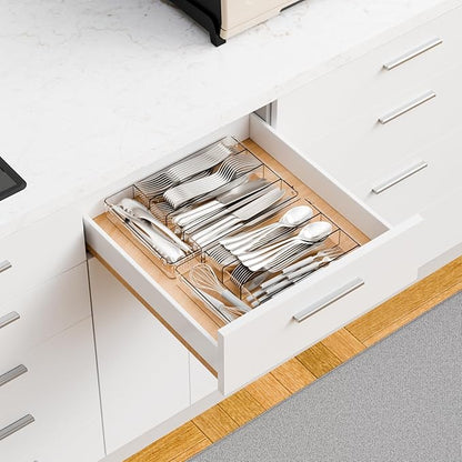 Yieach Clear Small Silverware Organizer 9 inch Wide for Kitchen Drawers,BPA Free Silverware Trays and Plastic Silverware Dividers & Holder,Utensil and Flatware Drawer Organizer Suitable for Fork,Spoon