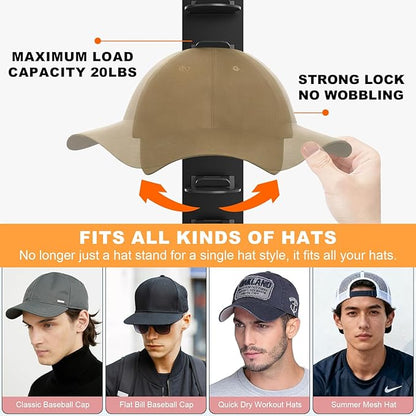 Vocanoe Hat Organizer for Baseball Caps, 2 Pack Hat Rack for Wall Strong Adhesive, Multilayer Hat Storage Holder, Wall Mounted Cap Racks for Closet Door and Bedroom