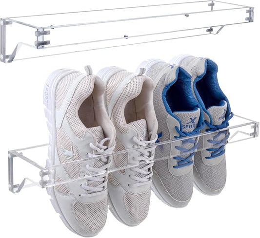 MyGift Premium 10mm Thick Clear Acrylic Hanging Shoe Storage Organizer Racks, Wall Mounted Space Saving Footwear Holder for Closet, Mudroom, Entryway, Set of 2 Holds 4 Pairs
