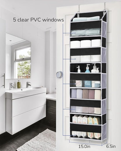ULG 1 Pack Over The Door Organizer – 5 Shelf Door Organizer Hanging & 10 Side Pockets, Reinforced 44LB Capacity Hanging Organizer, Behind The Door Storage for Bedroom, Nursery, Pantry (Black)