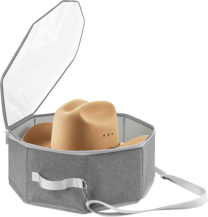 Livelab Hat Box for Travel & Home Storage, Side Reinforced Octagonal Hats Organizers, Crush-proof, Dust-proof Hat Boxes Holder Closet Storage for Cowboy, Panama & Fedora Hats | Grey