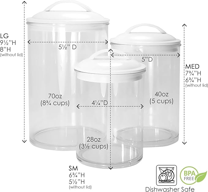 Food Storage Containers, BPA Free Airtight Canisters for Cereal, Pasta, Sugar, Coffee, Flour, Cookies, Loose Tea, for Kitchen Organization, Set of 3 by Reston Lloyd, Lime