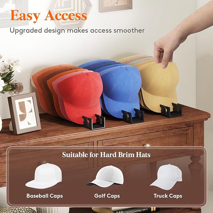 Lifewit 3 Pack Hat Organizer for Baseball Caps, Hat Storage Rack for 21 Ball Caps, Hat Stand Shelf for Trucker Hat and Golf Cap in Closet, Bedroom, Dresser, Black