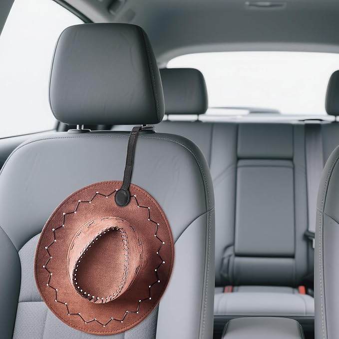 2 pcs Cowboy Hat Holder for Truck- Car Hats Organizer Accessories- Magnetic Clip Leather Hat Rack for Car- Headrest Hat Hanger Vehicle for Travel on Bag & Rack