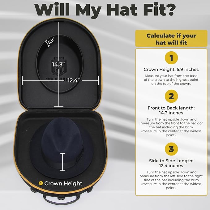Hat Box for Travel with Shoulder and Luggage Straps, Hat Storage Box for Fedora, Straw, Panama, Trilby, Bowler, Pork Pie Hats and more. Hat Travel Case and Hat Storage Case, Crushproof Hat Box.