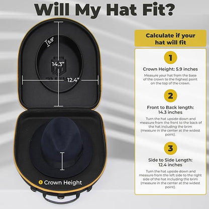 Hat Box for Travel with Shoulder and Luggage Straps, Hat Storage Box for Fedora, Straw, Panama, Trilby, Bowler, Pork Pie Hats and more. Hat Travel Case and Hat Storage Case, Crushproof Hat Box.