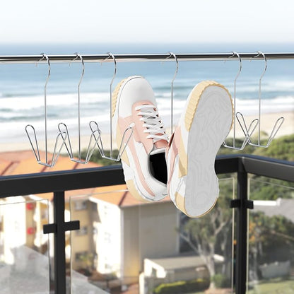 6 Pcs Shoes Hanger Drying Rack Stainless Steel Shoes Display Hook Space Saving Shoes Holder Organizer Closet Drying Shelf for Hanging Boots Slippers Sneakers