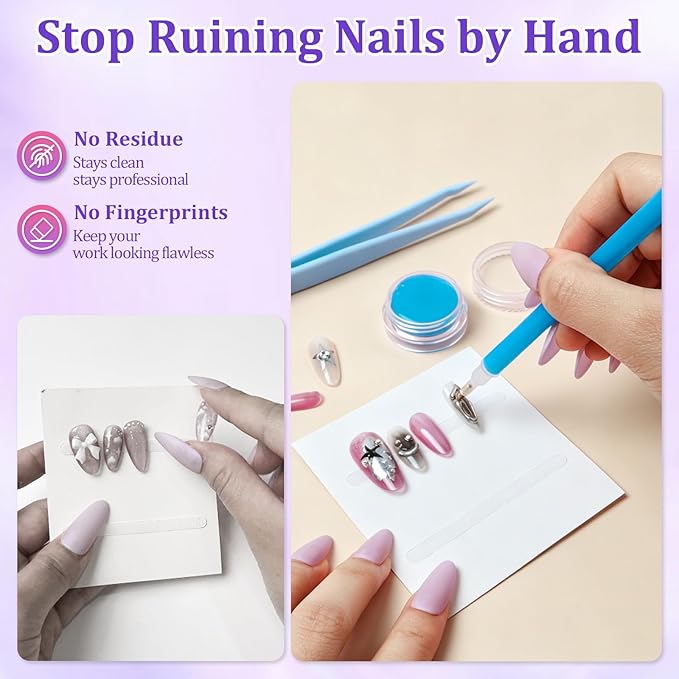 100PCS Press on Nail Packaging Bag, 100PCS Display Card with 231 Pcs Pre-cut Adhesive Tape & Diamond Art Pens & Glue Clay & Tweezers, 6-in-1 Set for Nail Display (Laser-white card)