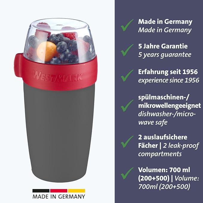 Westmark Muesli Cup – handy cup to go, ideal for cornflakes, soup, porridge or yoghurt, microwave and freezer safe – 700ml, BPA free