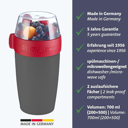 Westmark Muesli Cup – handy cup to go, ideal for cornflakes, soup, porridge or yoghurt, microwave and freezer safe – 700ml, BPA free