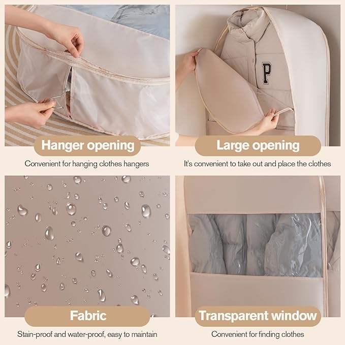 2 Packs Breathable Hanging Garment Bags for Clothes & Suits - 52" Fabric Suit Bags for Closet Storage, Garment Covers for Coats, Dresses, Jackets, Shirts, Wardrobe Protector (grey)