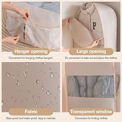 2 Packs Breathable Hanging Garment Bags for Clothes & Suits - 52" Fabric Suit Bags for Closet Storage, Garment Covers for Coats, Dresses, Jackets, Shirts, Wardrobe Protector (grey)