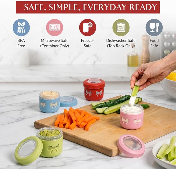 Snack Containers - 4.2 Oz Reusable Condiment Containers with Screw-on Leak Proof Lid | Perfect for Salad Dressing Sauce Dips Lunchbox Picnic Travel Bento Box | BPA-Free | Dishwasher Safe