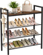 WIN4ALL Shoe Rack for Front Door Entrance, 4 Tier Shoe Rack for Entryway, 12-16 Pairs of Shoes, Metal Shoe Rack Organizer, Free Standing Shoe Rack for Closet (Black+Rustic Brown)