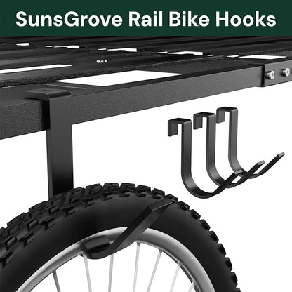 SunsGrove Heavy-Duty 4-Pack Overhead Garage Ceiling Storage Hooks, Add-On Storage Rail Hook Accessory for Hanging Bikes and More, Supports Up to 66lbs