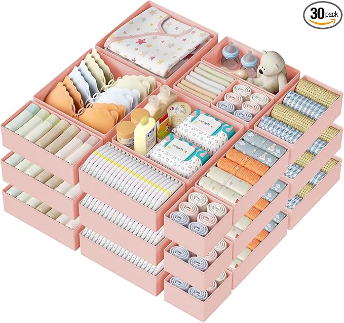 DIMJ Drawer Organizer Clothes 30 Pack - Foldable Baby Organizers and Storage Dresser Organizer for Bedroom, Closet Nursery Organization Dresser Dividers for underwear, Sock, Bra, Belt, Tie