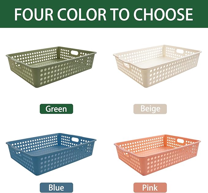 8 Pack Paper Organizer Baskets Trays, 14 Inch Colorful Plastic Storage Baskets Stackable Organizer Bins with Handles for A4 Documents, Arts, Crafts, Library, Office
