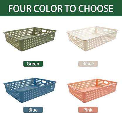 8 Pack Paper Organizer Baskets Trays, 14 Inch Colorful Plastic Storage Baskets Stackable Organizer Bins with Handles for A4 Documents, Arts, Crafts, Library, Office