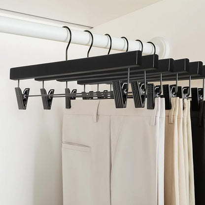 TOPIA HANGER Wooden Pants Hangers 20 Pack, Black Skirt Hanger with Clips and Rotatable Hook, Durable Rubber Wood Hangers for Skirts, Pants, Jeans, Shorts - CTS05B