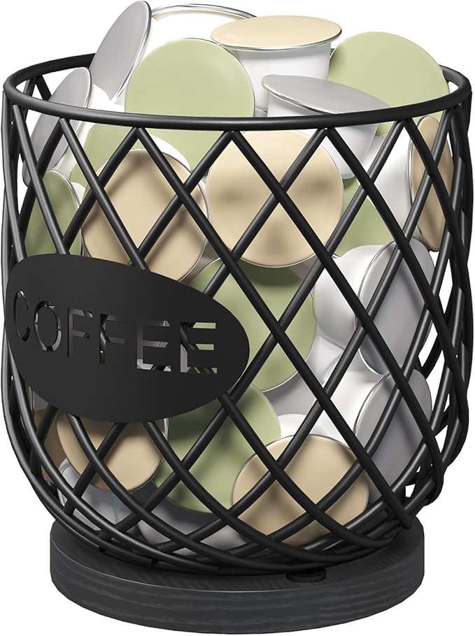 YATINEY Coffee Pod Holder Organizer, Holder for K Cup, Large Capacity Coffee Pod Basket, Versatile Coffee Capsule Storage Organizer, for Kitchen Countertop, Black KH09BB