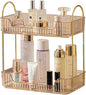 shuang qing Bathroom Counter Organizer Countertop Storage, Cosmetics Skincare Shelf, Makeup Organizer Perfume for Dresser Vanity Tray, Spice Rack for Kitchen(2 Tier-Gold)
