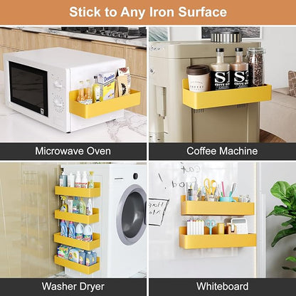 Mystozer Magnetic Spice Rack for Refrigerator, Kitchen Organizer and Storage Shelf, Yellow(4 Pack)…