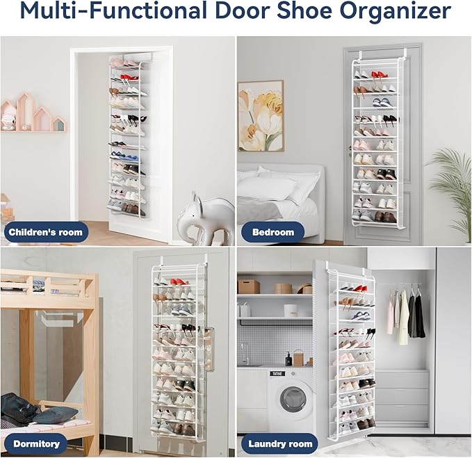 Whitmor 36 Pair Over The Door Shoe Organizer, 12 Tier Hanging Shoe Organizer, Heavy Duty Metal & Mesh Shoe Holder, Hanging Shoe Rack for Closet Organizer & Storage, 74"L x 21.7"W x 7.5"H, Matt White
