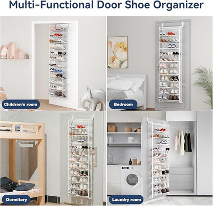 Whitmor 36 Pair Over the Door Shoe Organizer, 12 Tier Hanging Shoe Organizer, Heavy Duty Metal & Mesh Shoe Holder, Hanging Shoe Rack for Closet Organizer & Storage, 74"L x 21.7"W x 7.5"H, White